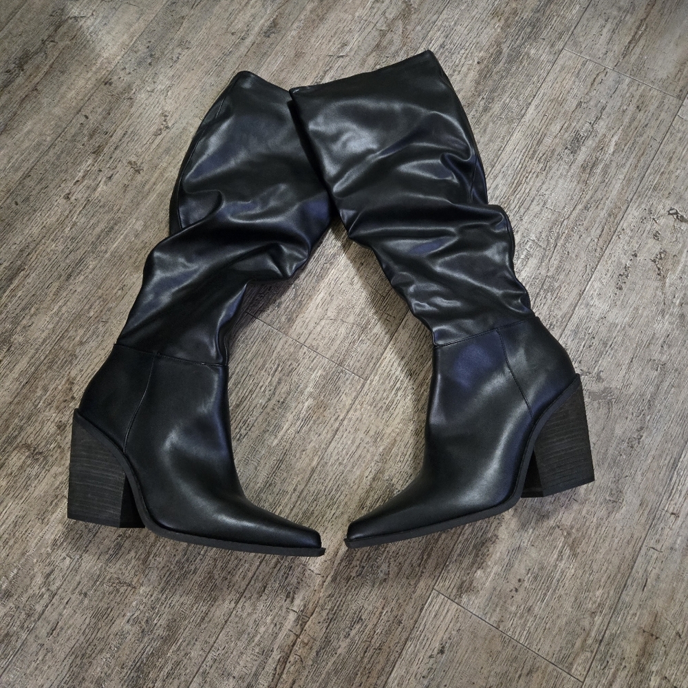 Black Faux Leather Cowgirl Boots